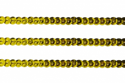 Пайетки "ОмТекс" на нитях, SILVER-BASE, 6 мм С / упак.73+/-1м, цв. А-1 - т.золото - купить в Челябинске. Цена: 468.37 руб.