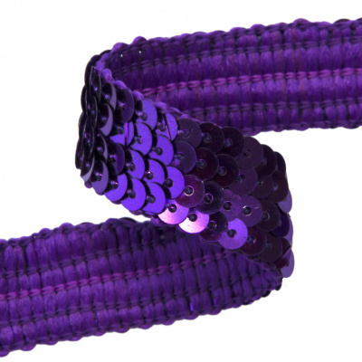 Тесьма с пайетками 12, шир. 20 мм/уп. 25+/-1 м, цвет фиолет - купить в Челябинске. Цена: 778.19 руб.