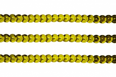 Пайетки "ОмТекс" на нитях, SILVER-BASE, 6 мм С / упак.73+/-1м, цв. 7 - св.золото - купить в Челябинске. Цена: 468.37 руб.