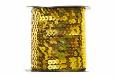 Пайетки "ОмТекс" на нитях, SILVER SHINING, 6 мм F / упак.91+/-1м, цв. 48 - золото - купить в Челябинске. Цена: 356.19 руб.