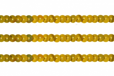 Пайетки "ОмТекс" на нитях, SILVER SHINING, 6 мм F / упак.91+/-1м, цв. 48 - золото - купить в Челябинске. Цена: 356.19 руб.